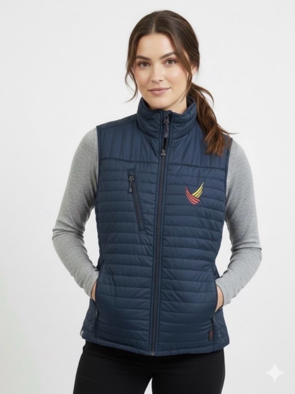 Storm Creek Women's Navy Blue Quilted Puff Zip Up Jacket High CollarSize Medium